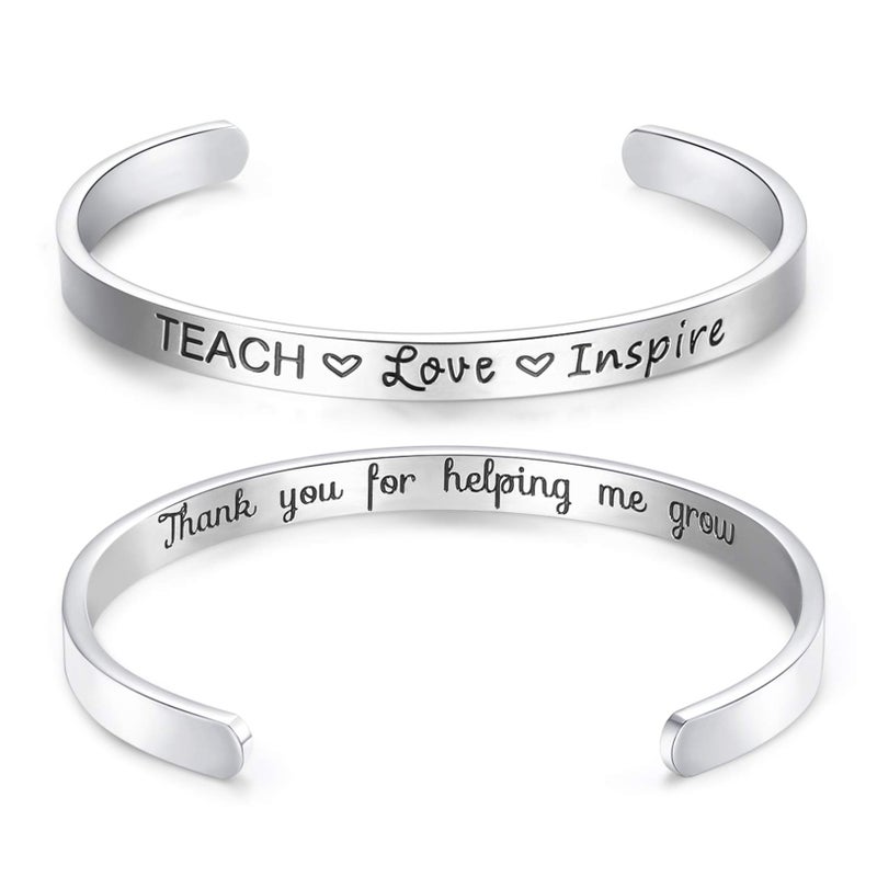 CERSLIMO Teacher Appreciation Gifts for Women Bracelets- Teach Love Inspire Cuff Bangle Graduation Thank You Back to School End of Year Christmas 2025 Retirement Must Haves Gifts for Teacher - Image 1